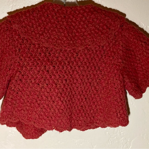 Anthropologie Pinkish Red Cropped Knit Sweater - Picture 2 of 4